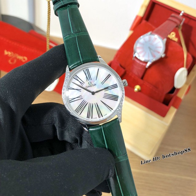 欧米茄机械女款手表 OMEGA超级装原复刻鳄鱼皮女士腕表 gjs2581